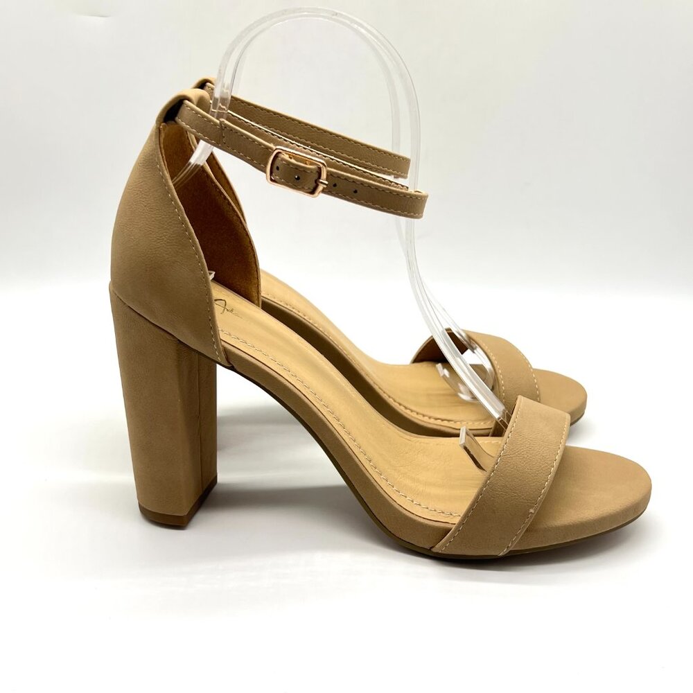 J. Adams Womens Size 9 Tan Beige Nude Neutral Block‎ Heels Sandals Shoes